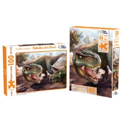 Quebra Cabeça 100 Peças Batalha dos Dinos / Dinossauro Infantil Puzzle Jogo de Montar
