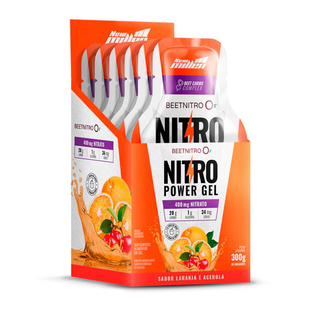 New Millen Nitro Power Gel Display 10 Sachês de 30g Cada - Gel de Carboidratos com Beterraba