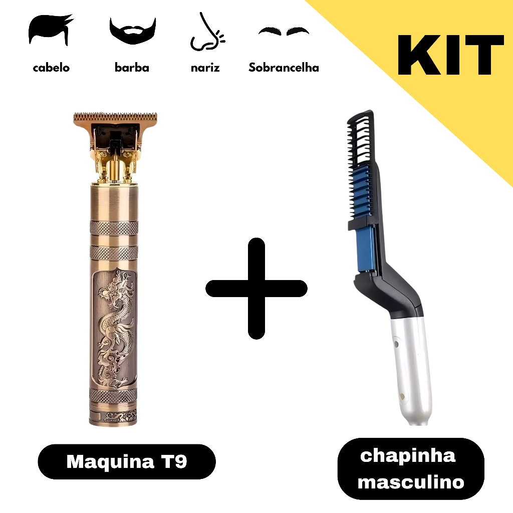 Kit Maquina cortar cabelo + Chapinha Modelador Portátil Masculino com Pente em Oferta na Shopee