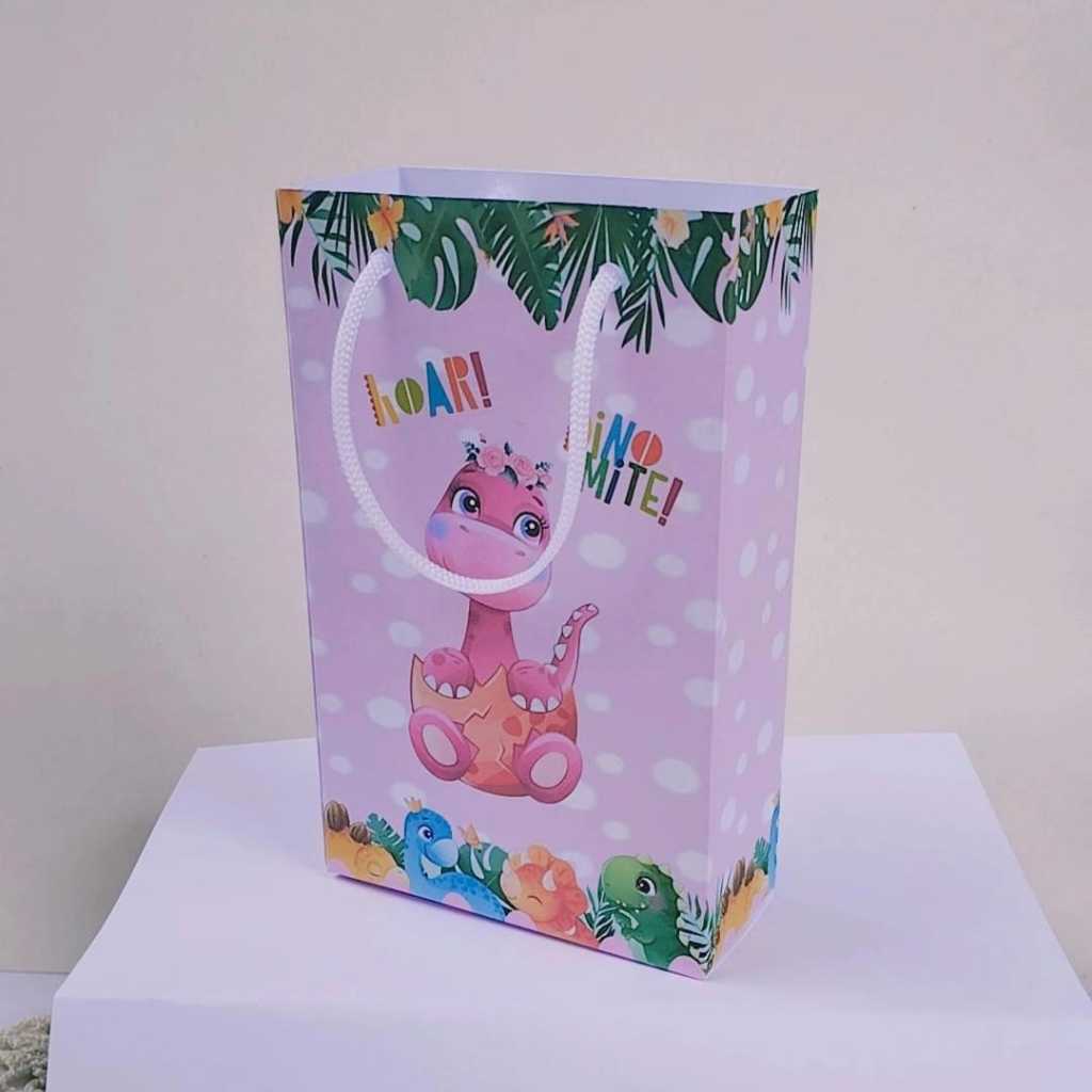 Kit Sacolinha Surpresa Festa Infantil Personalizado DINOSSAURO BABY ROSA | Lembrancinhas | PEGUE E MONTE