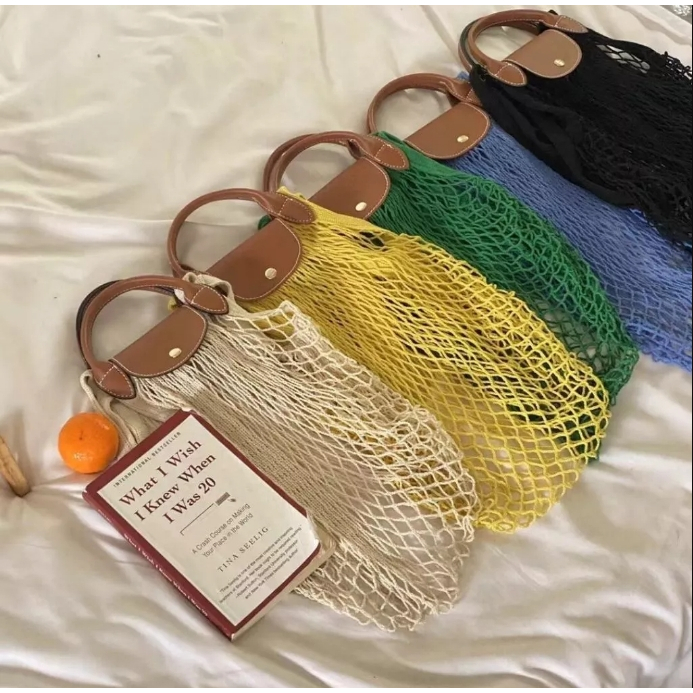 Bolsas de rede praia oca para mulheres, bolsas crossbody, corda artesanal, bolsa de ombro de malha.