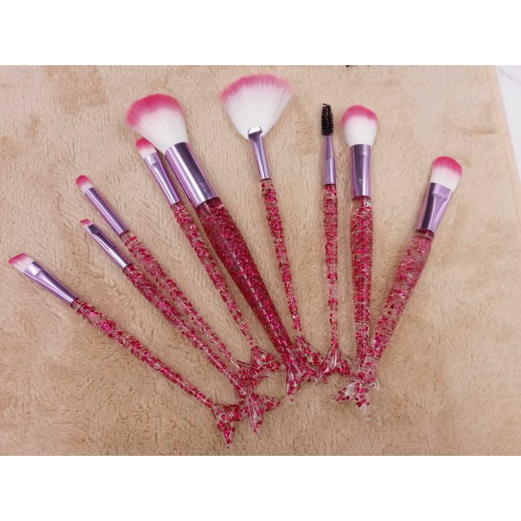 Kit 10 Pincéis Maquiagem Profissional Glitter Sereia Com Estojo Transparente
