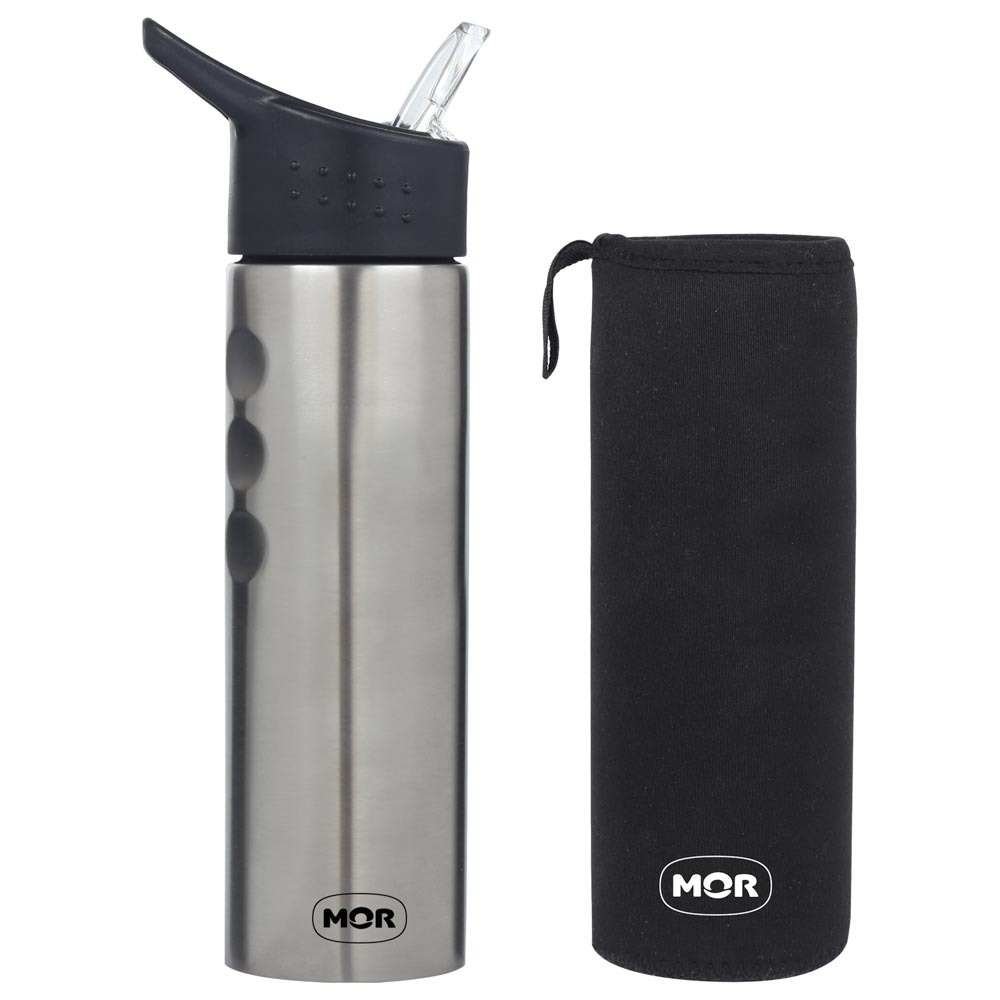 Garrafa Água De Aço Inox 750ml Mor Com Capa Neoprene Alça Academia Caminhada