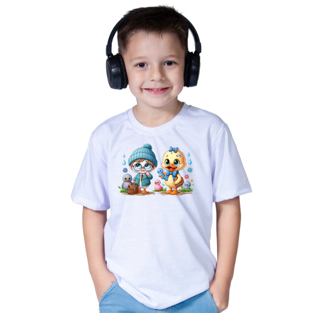 Camiseta Infantil Patinho Feio Transformação Beleza Amizade Conto