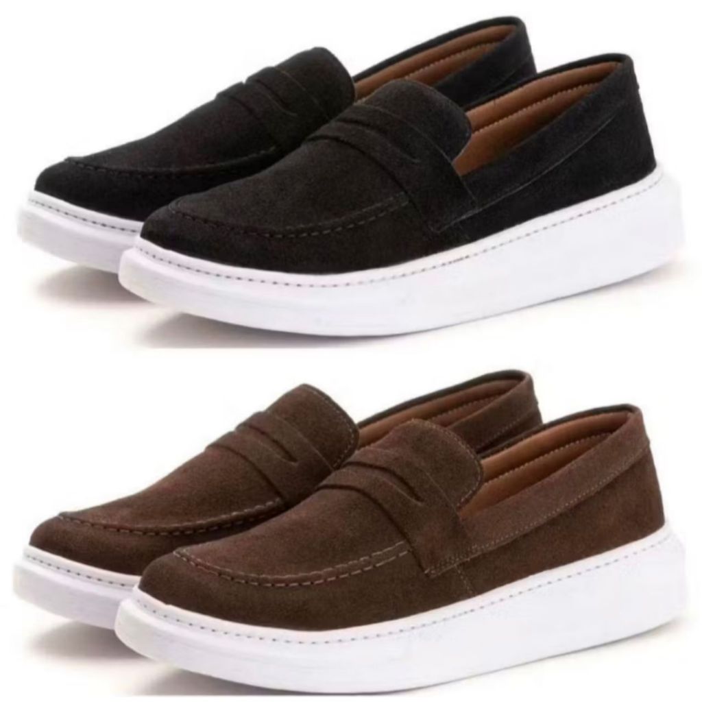 Kit 2 Pares De Sapato Oxford Loafer Mocassim Derby de Couro Legitimo Com Solado Leve Ajustável e Confortável