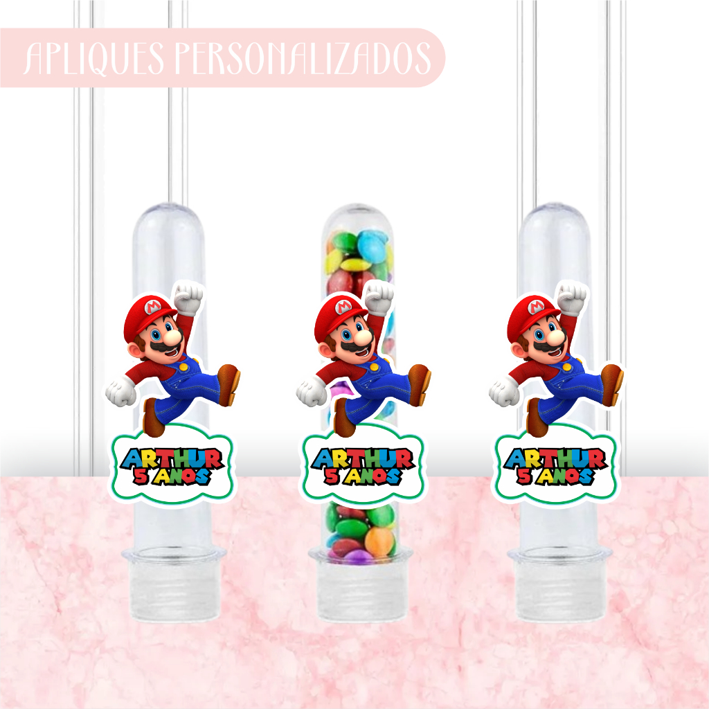 Apliques Personalizados para Tubetes Super Mario -Lembrancinhas-Festa infantil-Aniversário-Papelaria