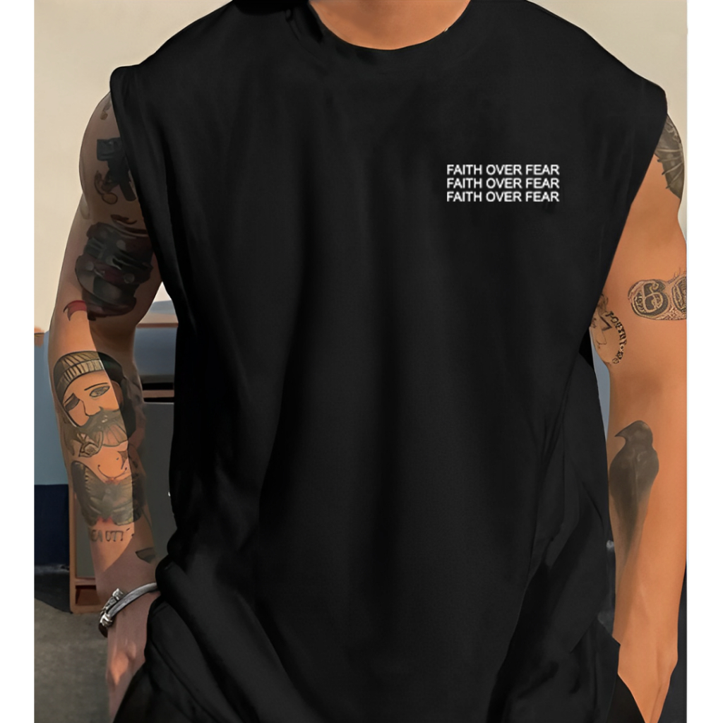 Regata Camisa Masculina Regata Oversized Lançamento Camisa Para Treino Streetwear Sleeveless Larga Flor Faith Over Fear