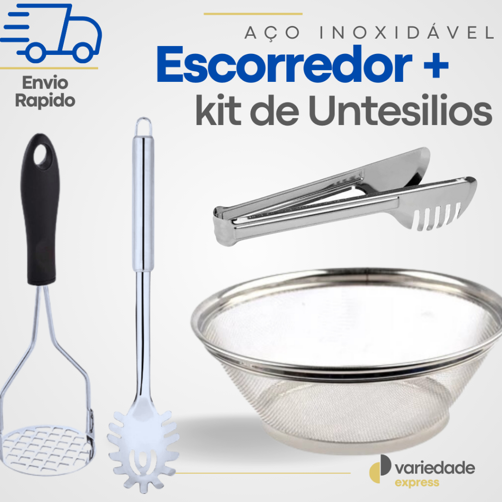 Escorredor de Macarrão + Amassador, Pegador de Massas, 1Pegador de Macarrão Em Aço Inox