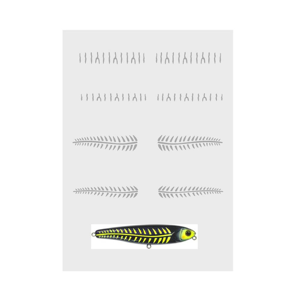 Molde Stencil espinha de peixe para pinturas de iscas de pesca