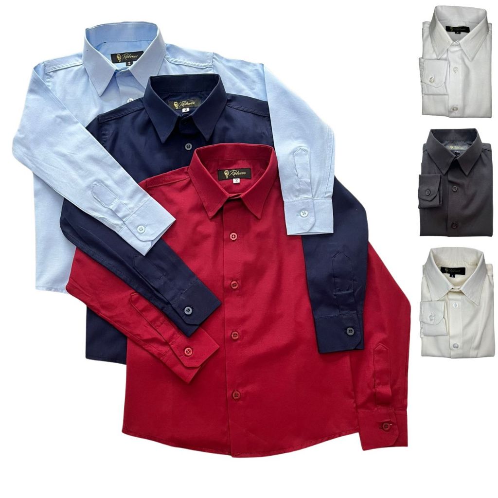 Camisa infantil menino manga longa e manga curta social slim algodão premium roupa criança infanto juvenil