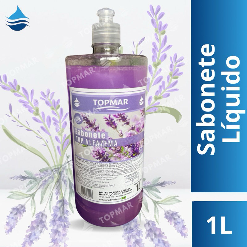 Sabonete líquido perolizado Alfazema TOPMAR - 1 litro ( com Tampa Push Pull) em Oferta na Shopee
