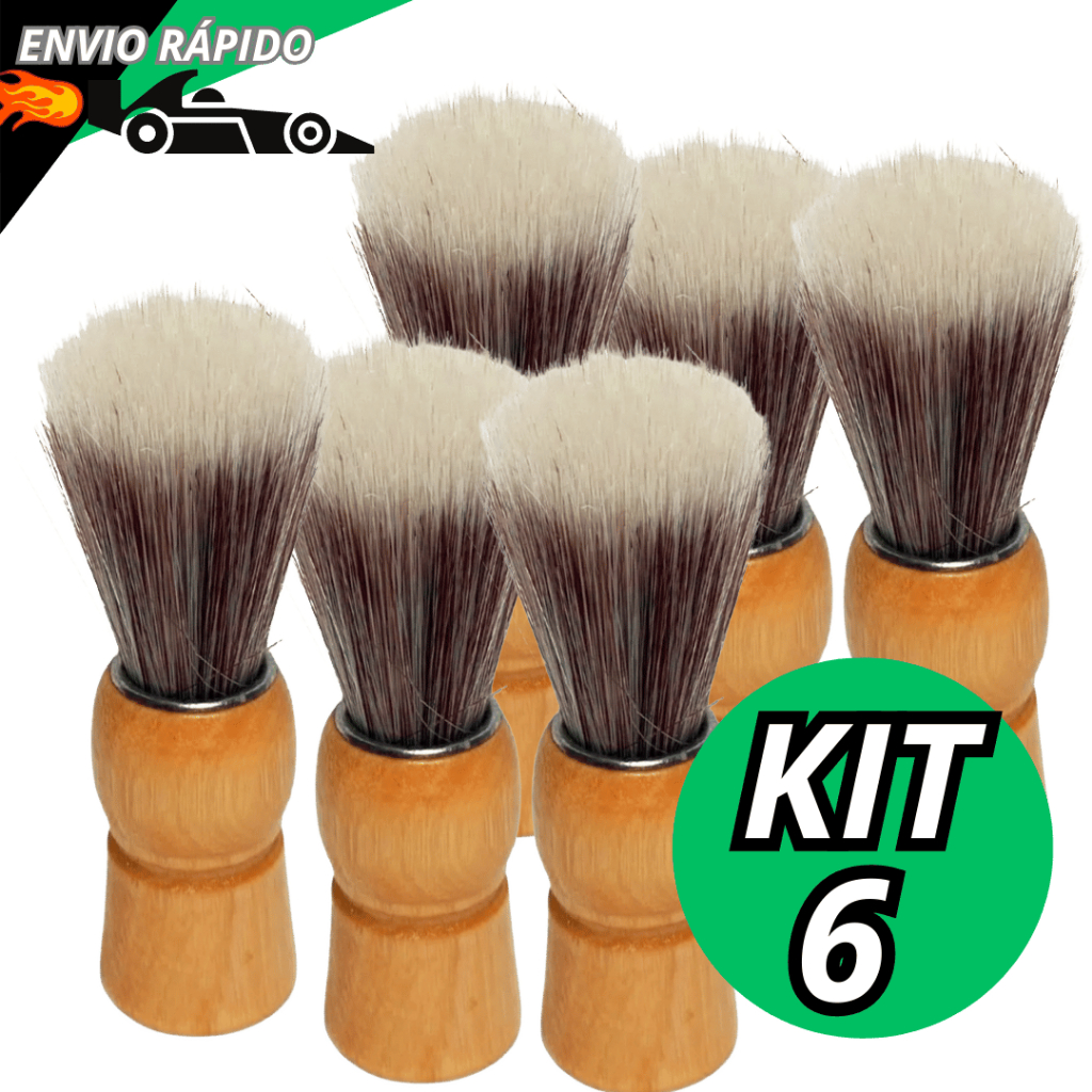 Kit Barbeiro 6 Pincel de Barbear Com Cabo de Madeira Cerdas Macia Para Salão Barbearia Cabelereiro