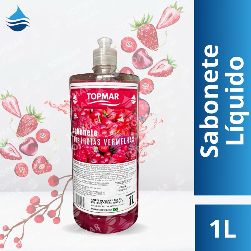 Sabonete líquido perolizado Frutas vermelhas TOPMAR - 1 litro ( com Tampa Push Pull) em Oferta na Shopee