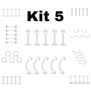 Kit 5 Piercing Silicone Transparente Flexíveis Ferradura Nariz Helix bioplast plástico unissex KA604 em Oferta na Shopee