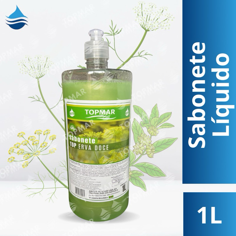 Sabonete líquido perolizado Erva Doce TOPMAR - 1 litro ( com Tampa Push Pull) em Oferta na Shopee