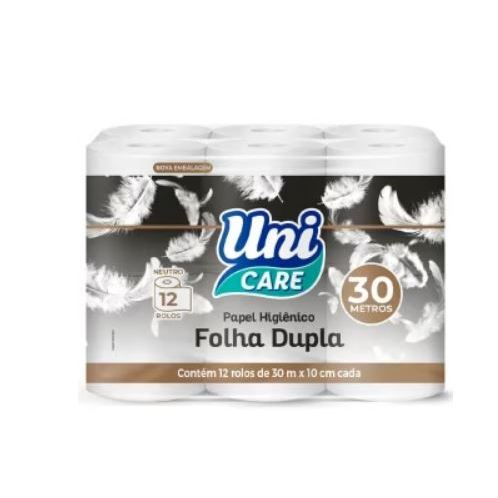 KIT 2 Papel Higiênico Uni Folha Dupla 12x30m