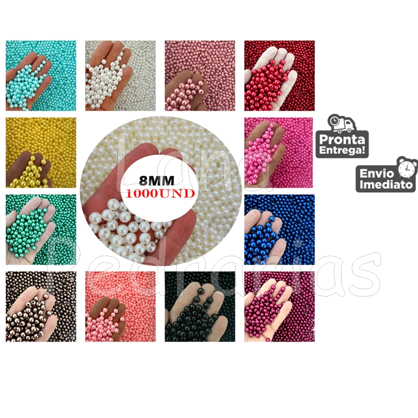 1000 Unidades de Pérola ABS Inteira 8MM - com Furo Passante Terço 250G em Oferta na Shopee