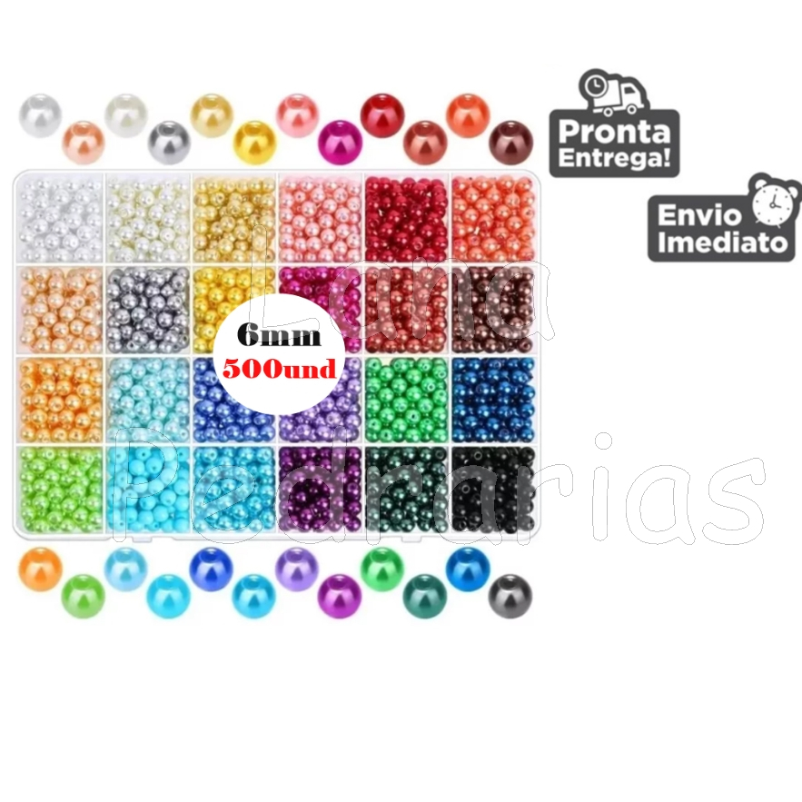 500 Pérolas 6mm ABS Inteira Com Furo 50g Mais De 30 Cores Promoção em Oferta na Shopee