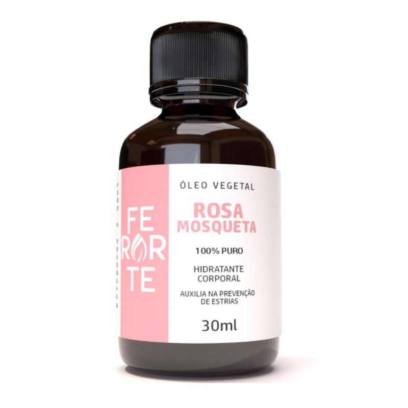 Óleo de rosa mosqueta 100% puro vegano 30 ml  com conta gotas anti estrias e celulite, anti sinais, hidratante em Oferta na Shopee