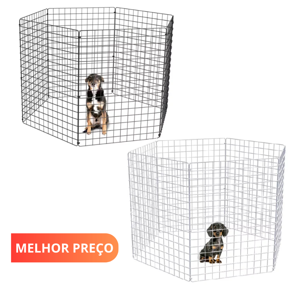 Cercadinho Pet Móvel Dobrável 6 Telas 120x60x80 Altura Branco ou Preto em Oferta na Shopee