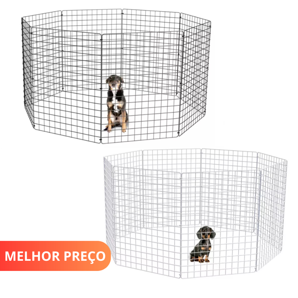 Cercadinho Pet Móvel Dobrável 8 Telas 120x120x80 Altura Branco ou Preto