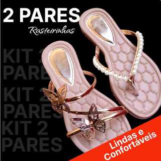 Kit 2 Pares Sandália Rasteirinha com Strass e Brilho Diversos Modelos em Oferta na Shopee