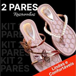Kit 2 Pares Sandália Rasteirinha com Strass e Brilho Diversos Modelos