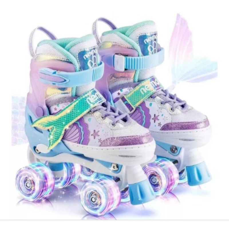 Patins 4 Rodas ARCO ÍRIS Com Luz De Led e GLITTER  + Kit Proteção