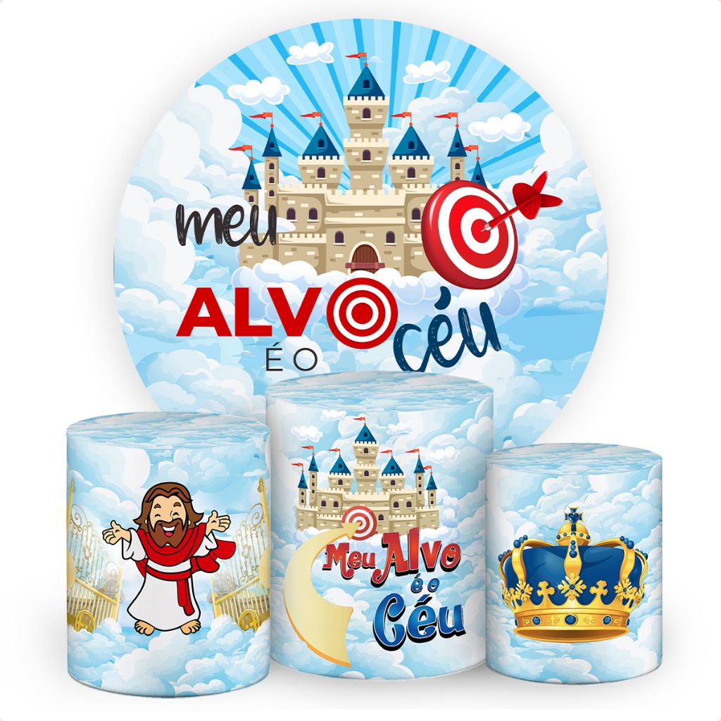 Kit Painel Redondo 1,5m + 3 Capas De Cilindro C/ Elástico Em Tecido Meu Alvo é o Céu SKP-287 em Oferta na Shopee