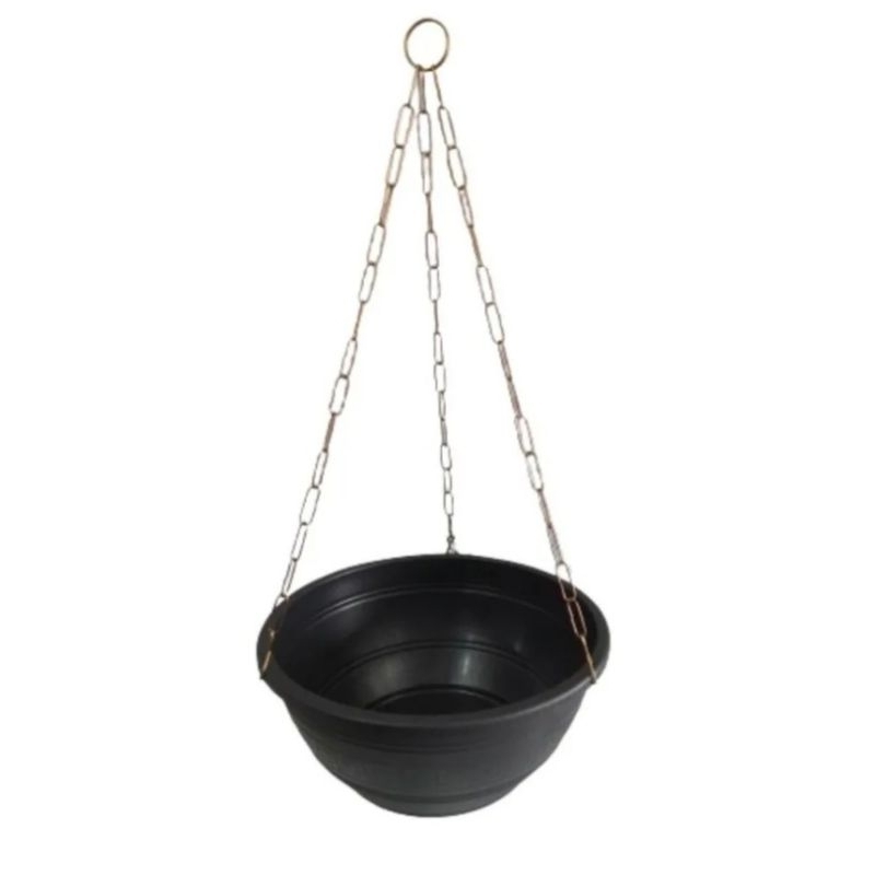 4 vasos G p/ samambaia ou plantas pendentes, pretos 25cm c/ corrente 45cm