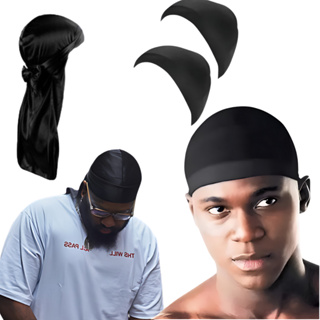 Kit Durag + 2 Wig Cap Touca De Nero durag preta em Oferta na Shopee