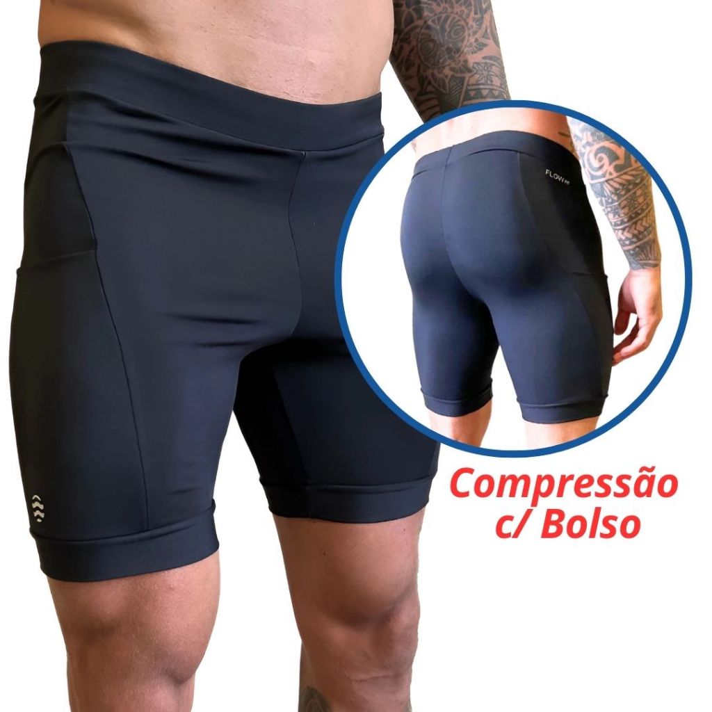 Bermuda de Compressão Masculina com Bolso Lateral para Corrida e Treino