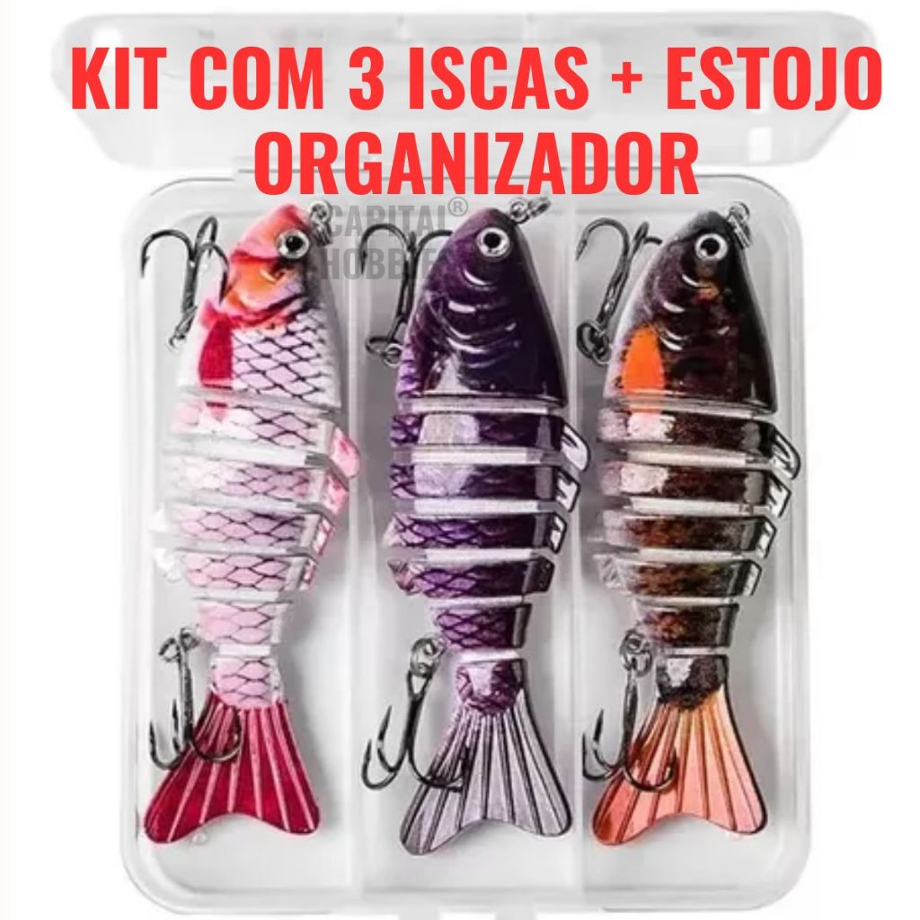 Isca articulada lambari 10 cm kit com 3 unidades com estojo ou unidade avulsa em Oferta na Shopee