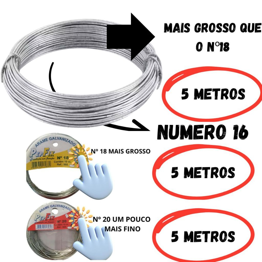 Arame Galvanizado Rolo 5 Metros Fino Grosso Rolinho Artesanato