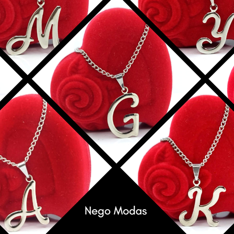 Colar de Letra Corrente com Pingente em Aço Inox Cordão Nome Inicial A B C D E F G H I J K L M todas