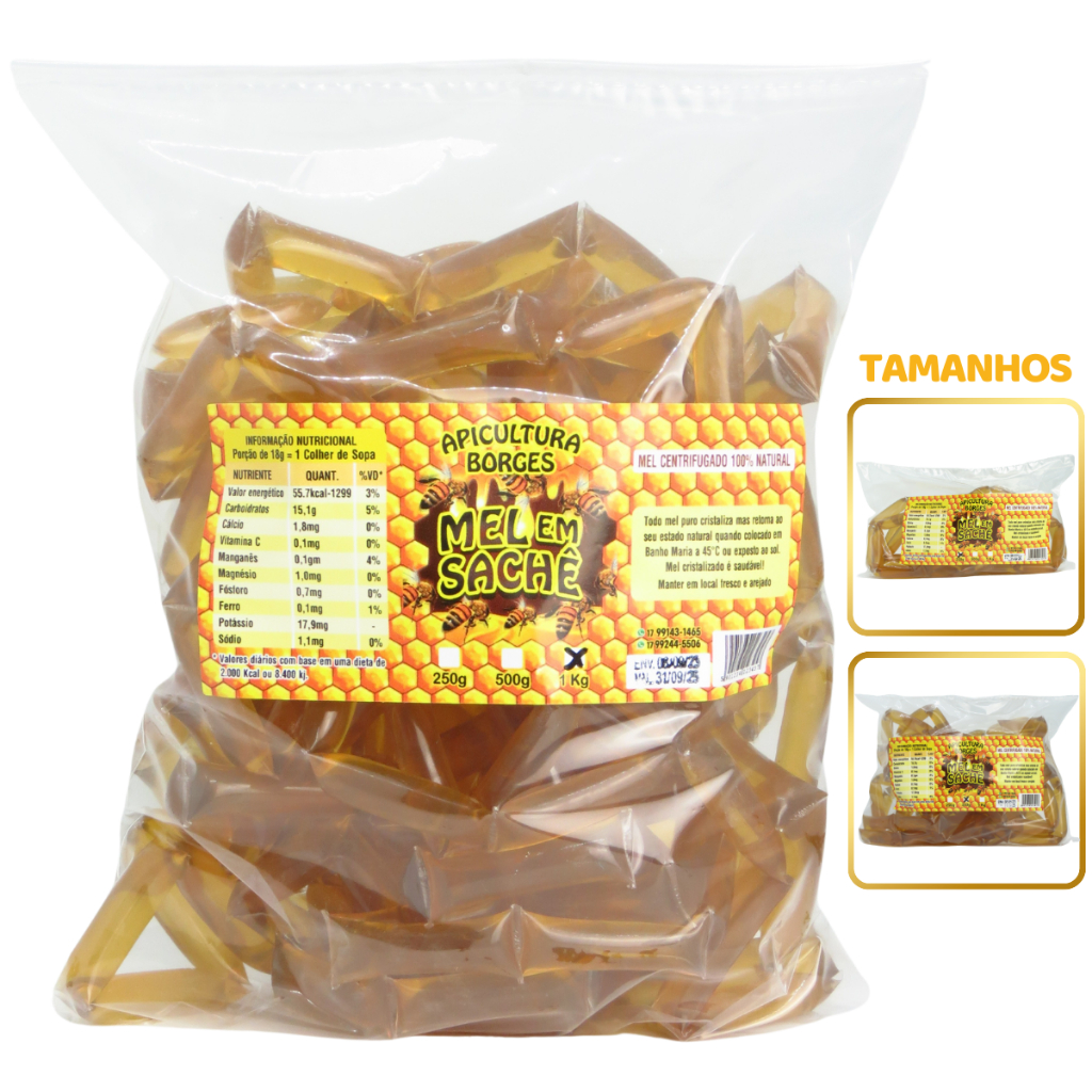 Sachê de Mel Puro - Pacotes 1 kg / 500g / 250g - Sachês 5g - Florada Silvestre em Oferta na Shopee