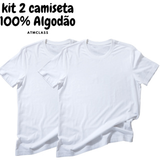 Camiseta Kit 2 unidades Camisa Branca Escolar Basica 100% Algodão em Oferta na Shopee