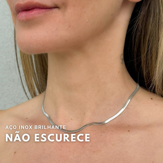 Colar Aço inoxidável Choker Fita feminino Prata Hipoalergênico colar delicado não escurece
