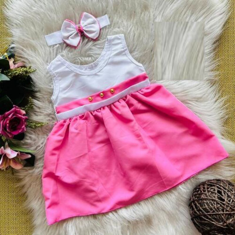 vestido infantil de menina + tiara para bebê menina Roupas de bebê festa passeio calor em Oferta na Shopee
