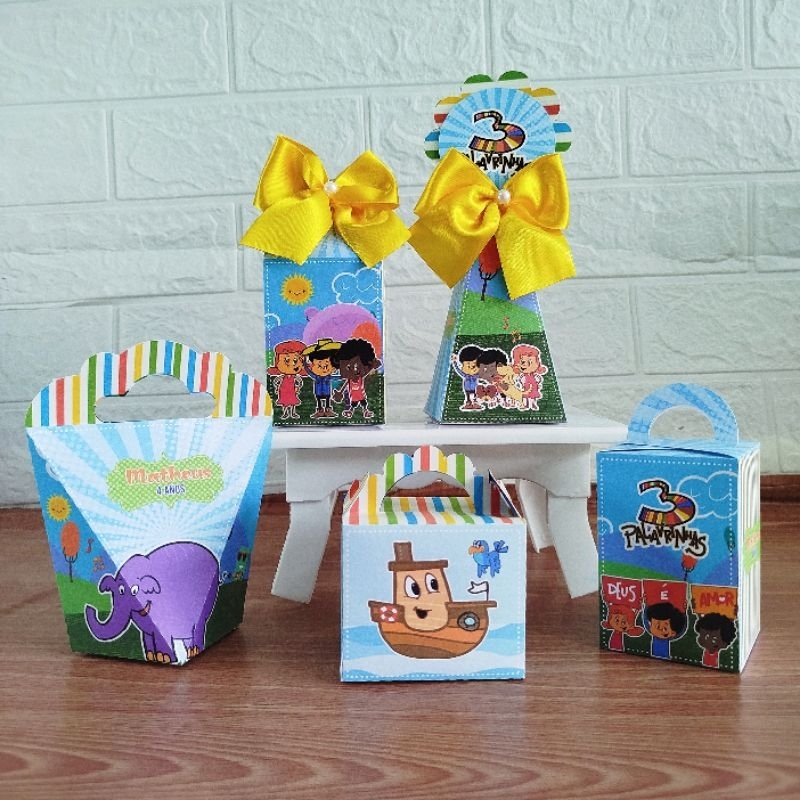 Kit Caixinhas Personalizadas Lembrancinha 3 Palavrinhas Menino-Pegue e Monte