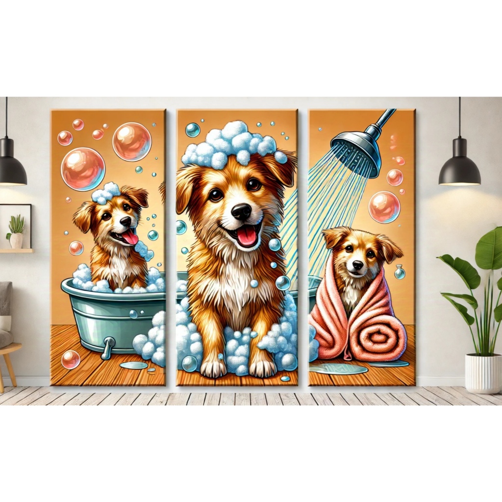 Quadro decorativo pet shop banho e tosa 3 peças 60x22cm