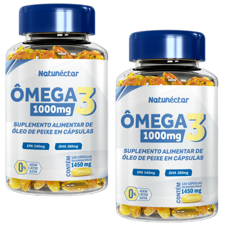 KIT 2 Ômega 3 1000mg - Oleo De Peixe 120 Cápsulas 1000mg