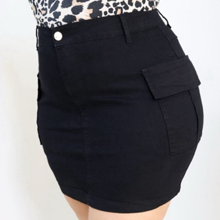 SAIA CARGO PRETA PLUS SIZE CINTURA ALTA COM LYCRA E BOLSO LATERAL DO 46 AO 54 em Oferta na Shopee