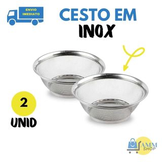 Cesta Multiuso Em Aço Inox 2 Unidades  Escorredor De Alimentos Cozinha 22 cm