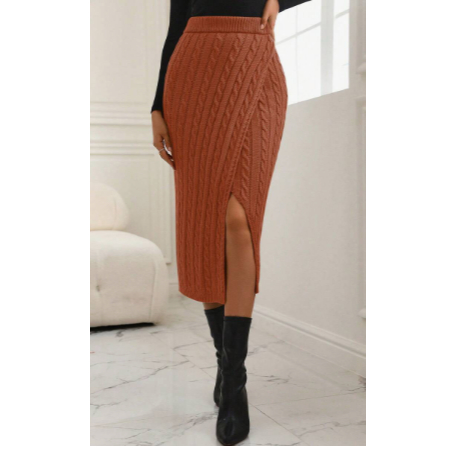 Saia Elegante De Fenda Saia Cintura Alta Saia Midi Saia com Fenda Marrom