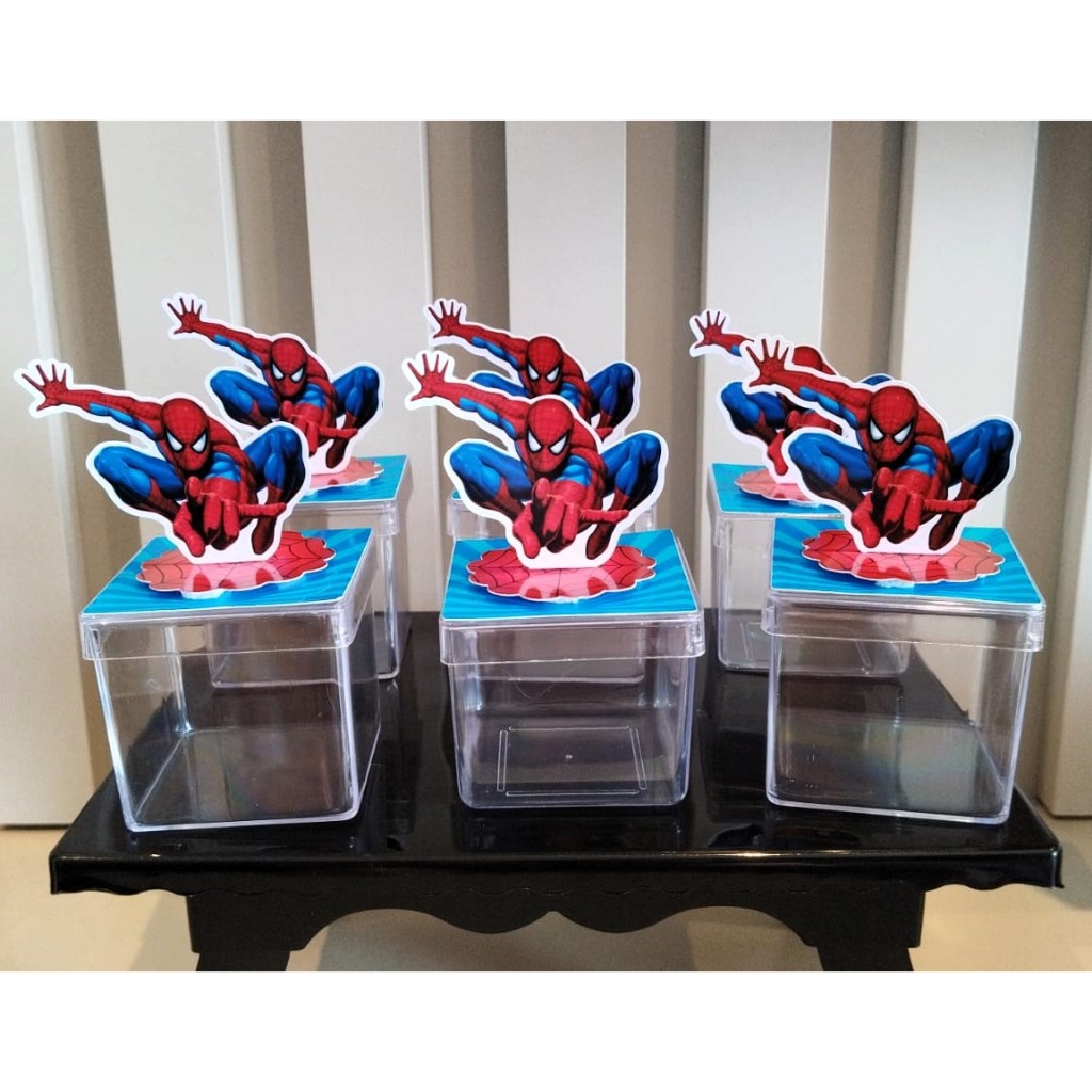 Caixinha Acrílica com Aplique para lembrancinhas - Caixinha Acrílica Personalizadas - Homem Aranha - Qualquer TEMA