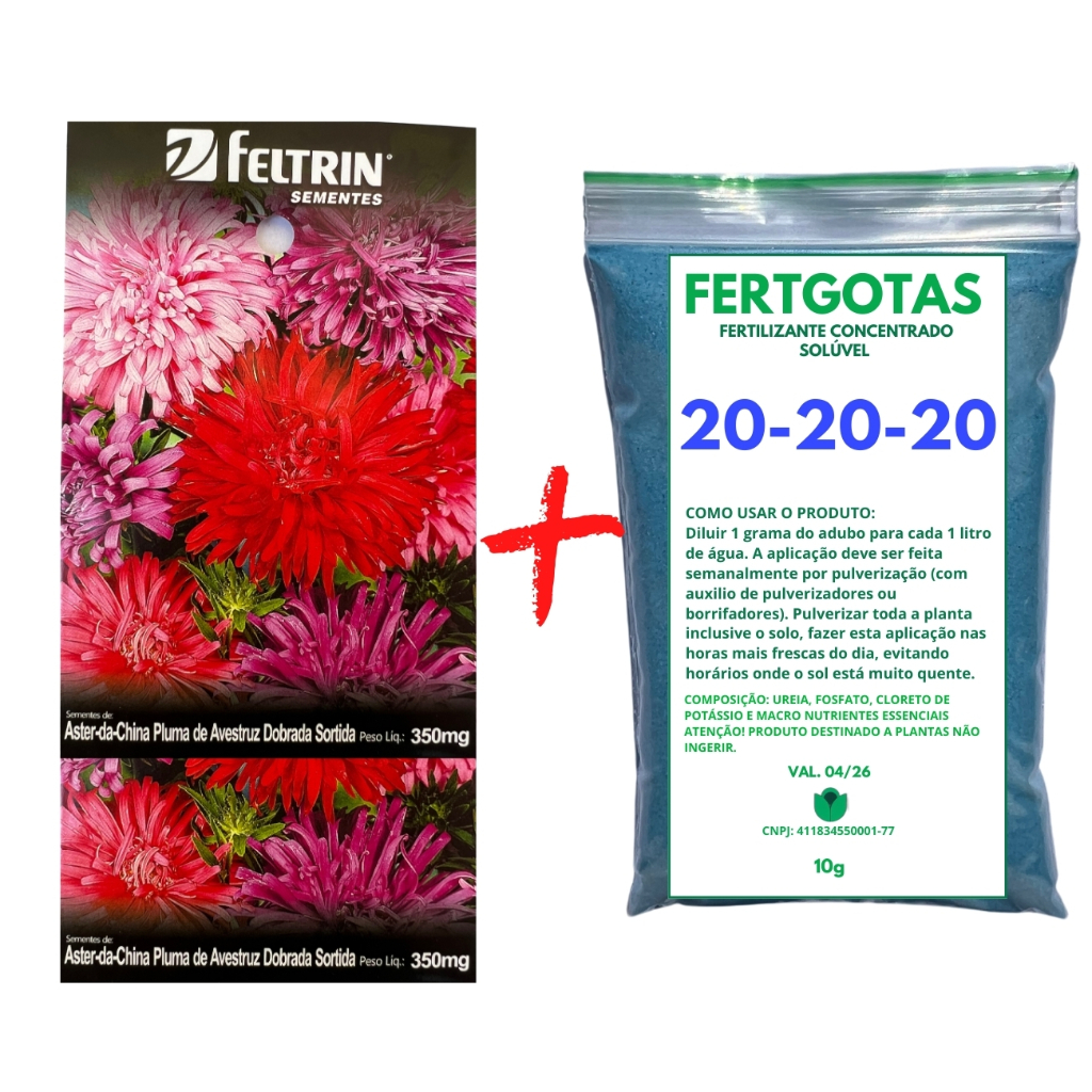 Até 600 Sementes de Aster da China Pluma + Fertilizante Soluvel 20-20-20 - Feltrin
