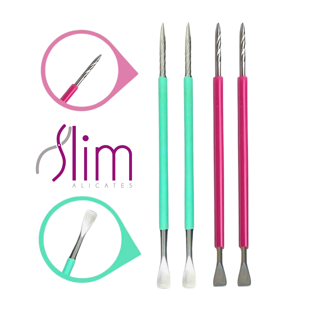 Kit 04 Espátulas Slim -  Bastão Mista Unha Inox  Com Silicone Cutelaria Manicure