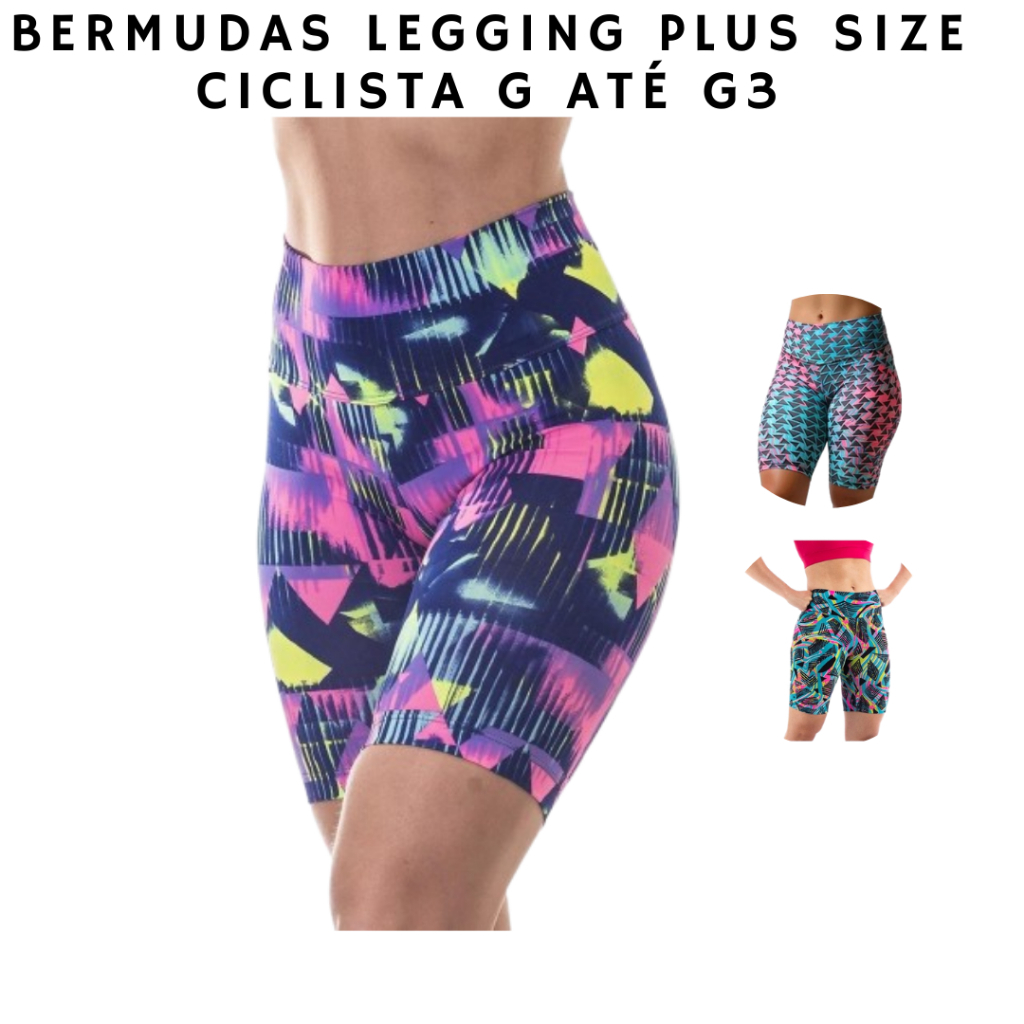 Bermudas Shorts Legging Plus Size Ciclista Feminina Academia Fitness Estampada Suplex Cós Alto M ao G3
