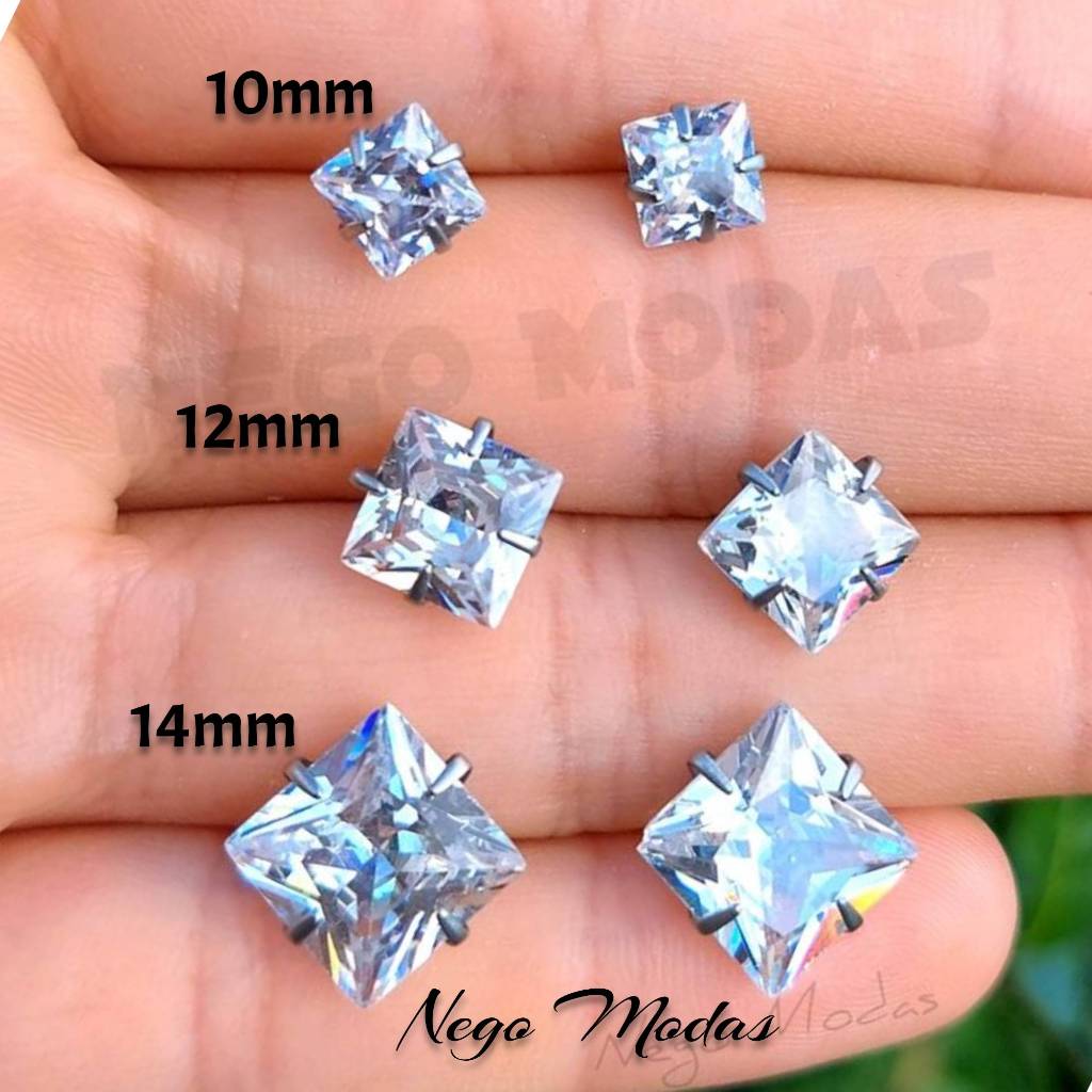 Brinco pedra zirconia quadrado unissex masculino feminino anti alérgico aço cirúrgico aço inox moda strass ponto de luz